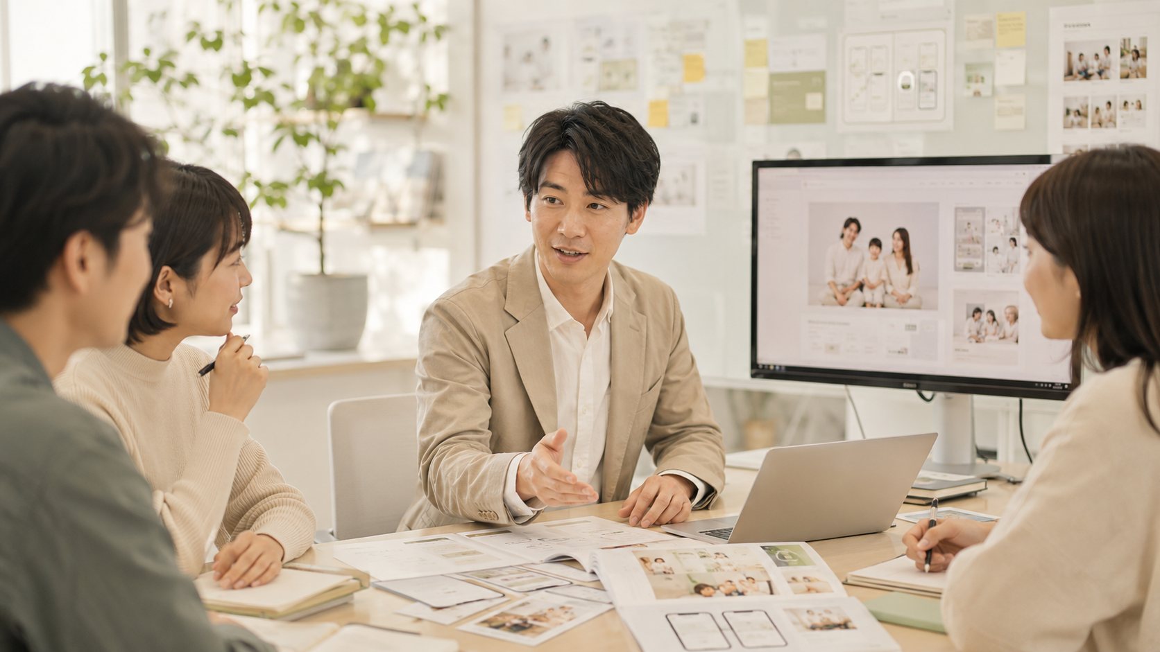 チームで打ち合わせをするディレクター